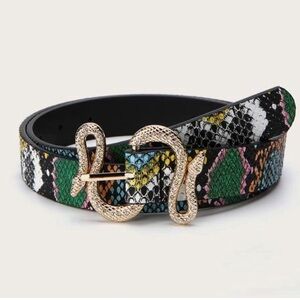 Elegant Black  Blue Women's Belt with Gold Snake 🐍 Buckle